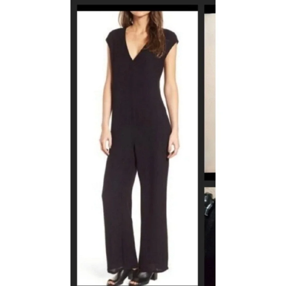 NWT Standard James Perse Black Crepe V Neck Jumpsuit Size‎ 3 L